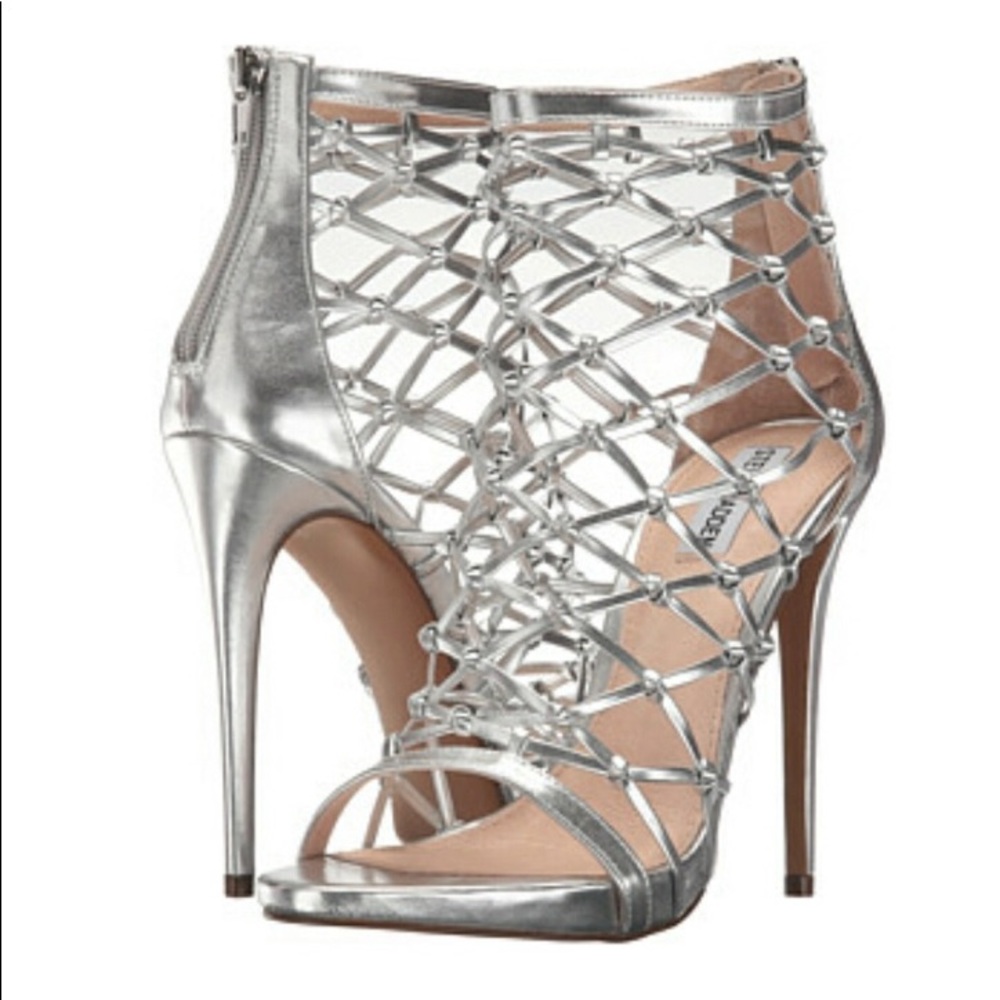 Caged silver heels
